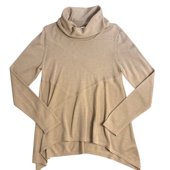 Donna Karan New York Asymmetric Mock Neck Wool Sweater Quiet Luxury Tan Medium - Picture 1 of 8